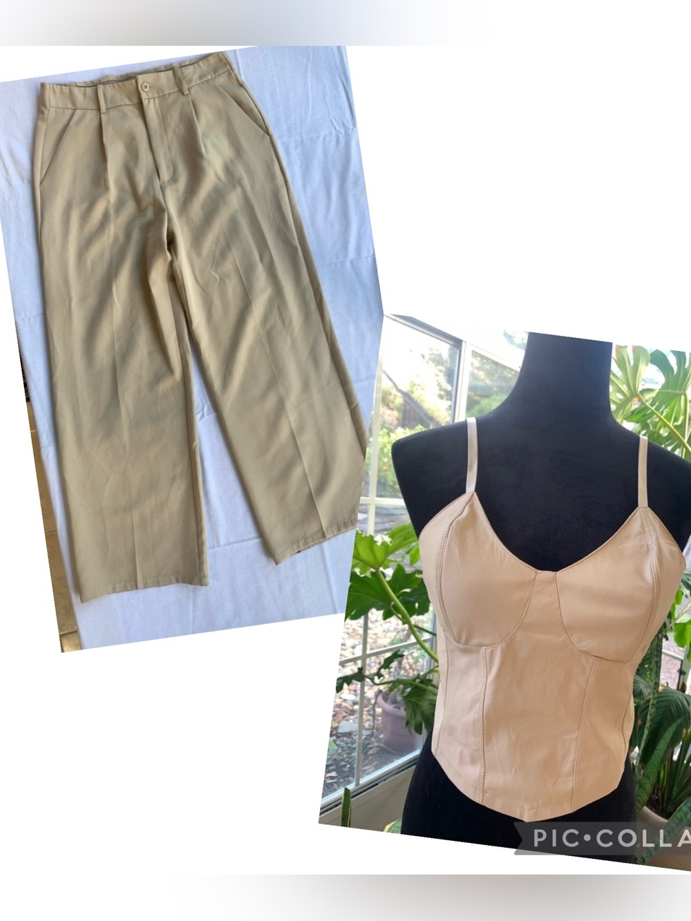 Madden NYC Beige faux leather Corset top and pant set